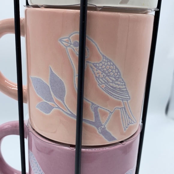 Set of 4 cups in wire holder birds pastel - Picture 3 of 6